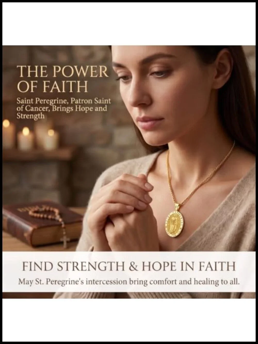St Peregrine 925 Sterling Silver Necklace, 18k Gold Plated Catholic Patron